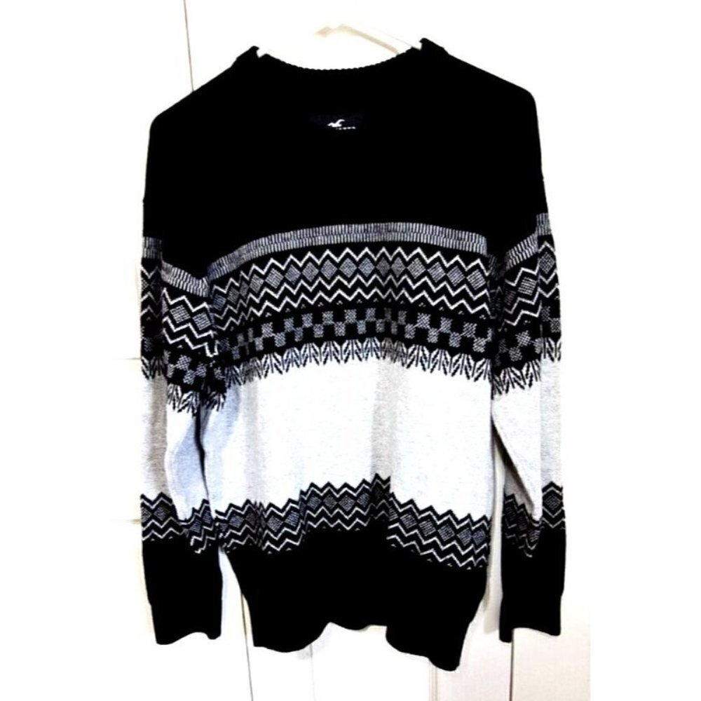 Hollister Men's S Black & Gray Long Sleeve Cotton Blend Pullover Sweater